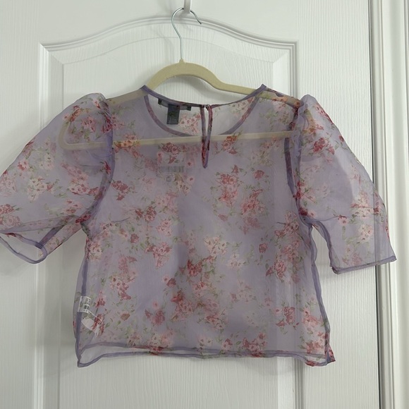 NWT Forever 21 Crop See-Through Lilac Floral Blouse size S - Picture 4 of 4